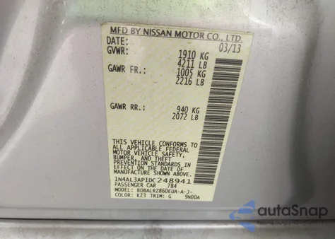 2013 Nissan Altima 2.5 S z USA, uszkodzony, nr VIN 1N4AL3AP1DC248941